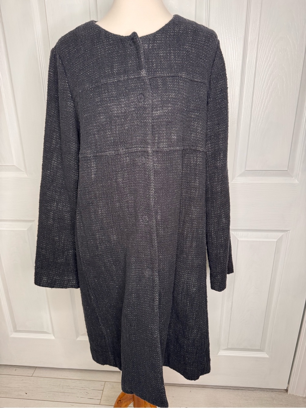 Eileen Fisher Womens Black Button Front Lined Jacket Size Large Cotton Linen